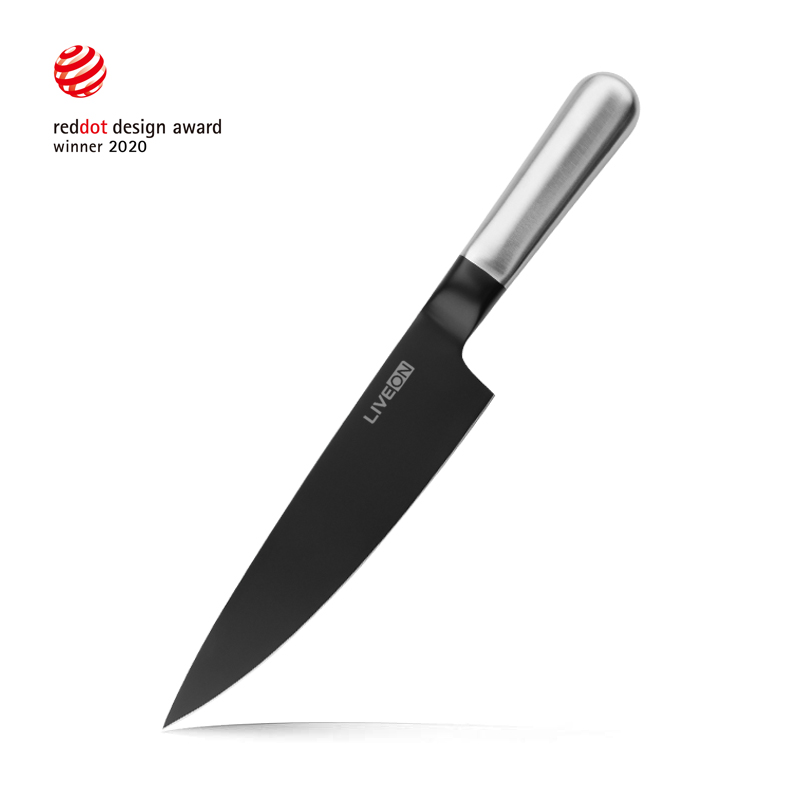 Reddot design award black non-stick kitchen knife set with hollow handle