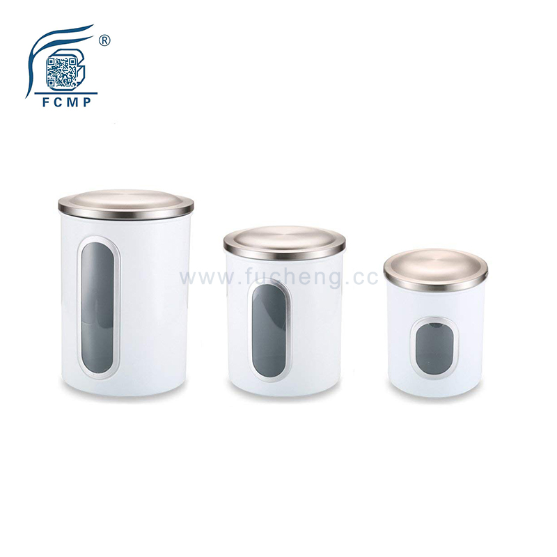 3PCS Stainless Steel Kitchen Window View Canister Set
