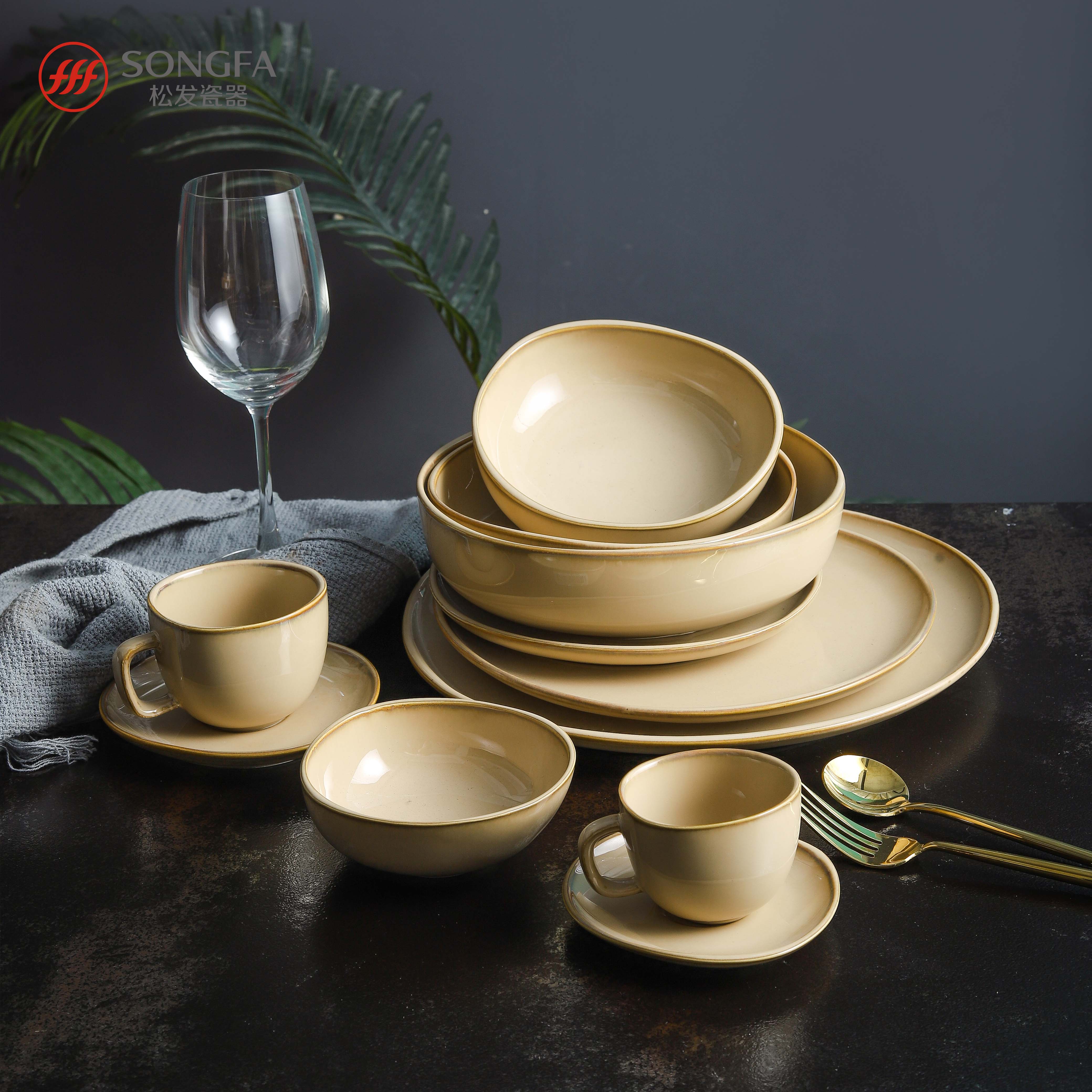 New arrival royal blue reactive glazed texture ceramic porcelain dinnerware set (plates, mug)