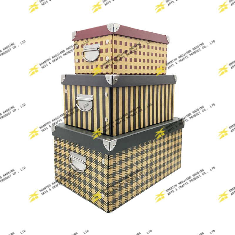 Folding Box With Metal Corners And Metal Handle Set Of 3