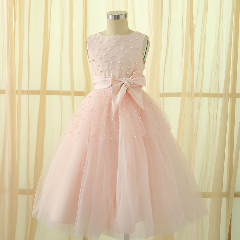 Classic pearl sewed flower girl dress