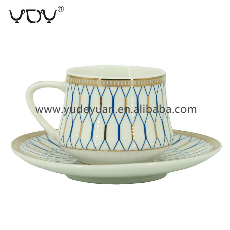 YDY wholesale price blue gold rim handle 90cc tea coffee cup saucer