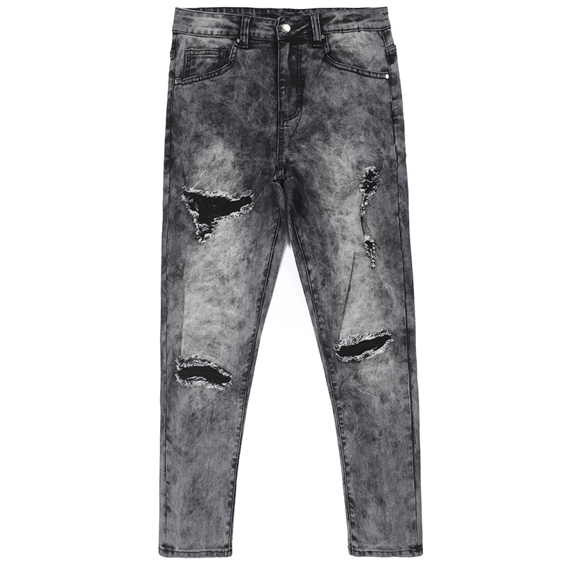 Bleach wash jeans ripped denim jeans pants Men skinny jeans trousers G2087