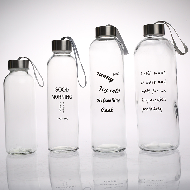 Handle lid glass drinking bottle