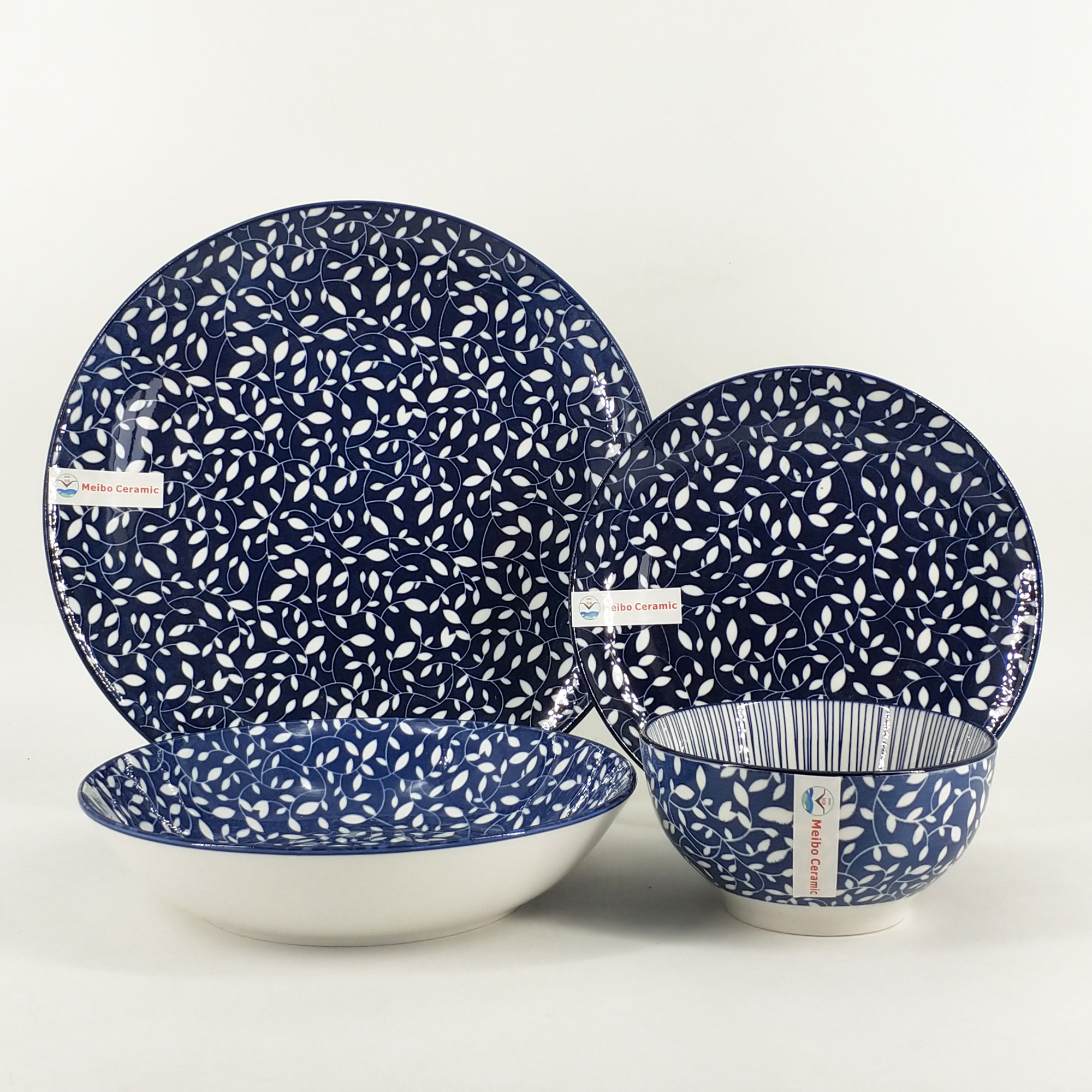 flower design pad printing porcelain dinner set with color rim