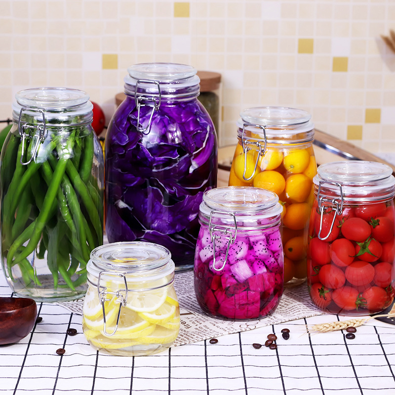 Glass storage jar with airtight Glass Storage Jars with Clip Lid Top Clear Canister Food Preserve Container Jars