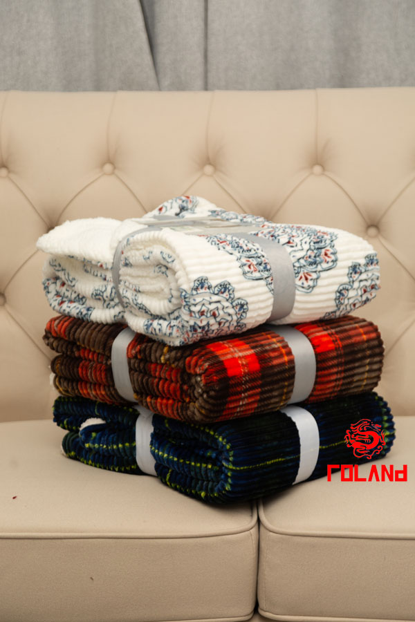 Printed Flannel With Stripe Jacquard + Sherpa Backside, 2 Layer Blanket/Throw