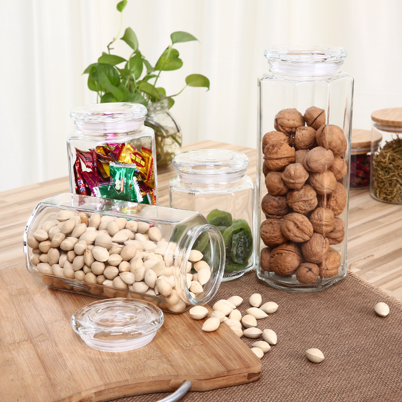 Hot selling glass storage jar with glass lid sugar jar and tea jar