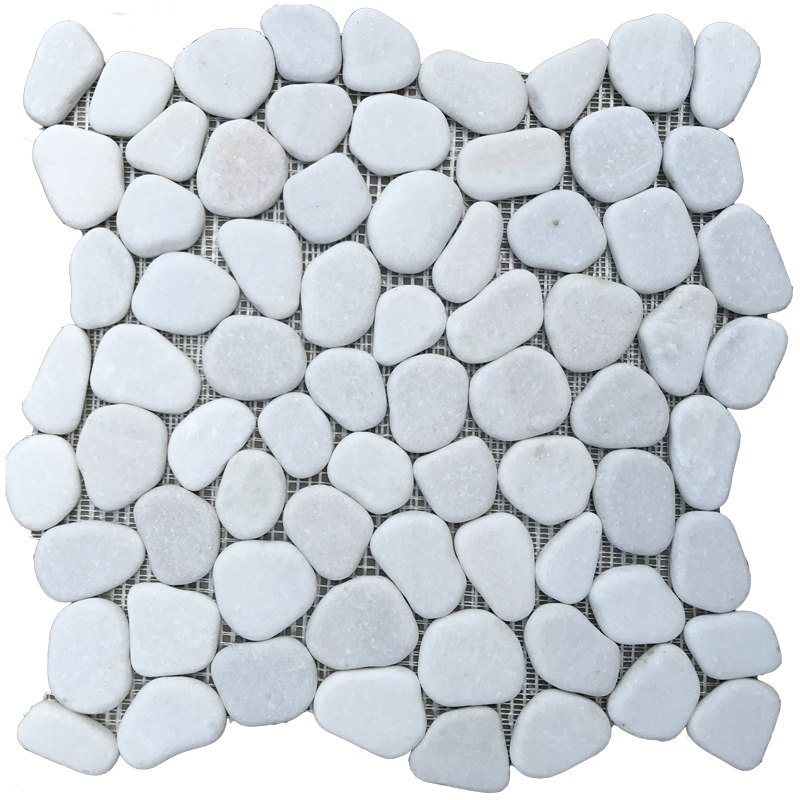 Flat White Pebble Mesh Stone Tile For Indoor And Outdoor