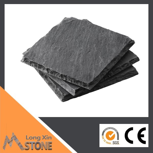 Chinese natural black slate plate chipped edge with eva feet