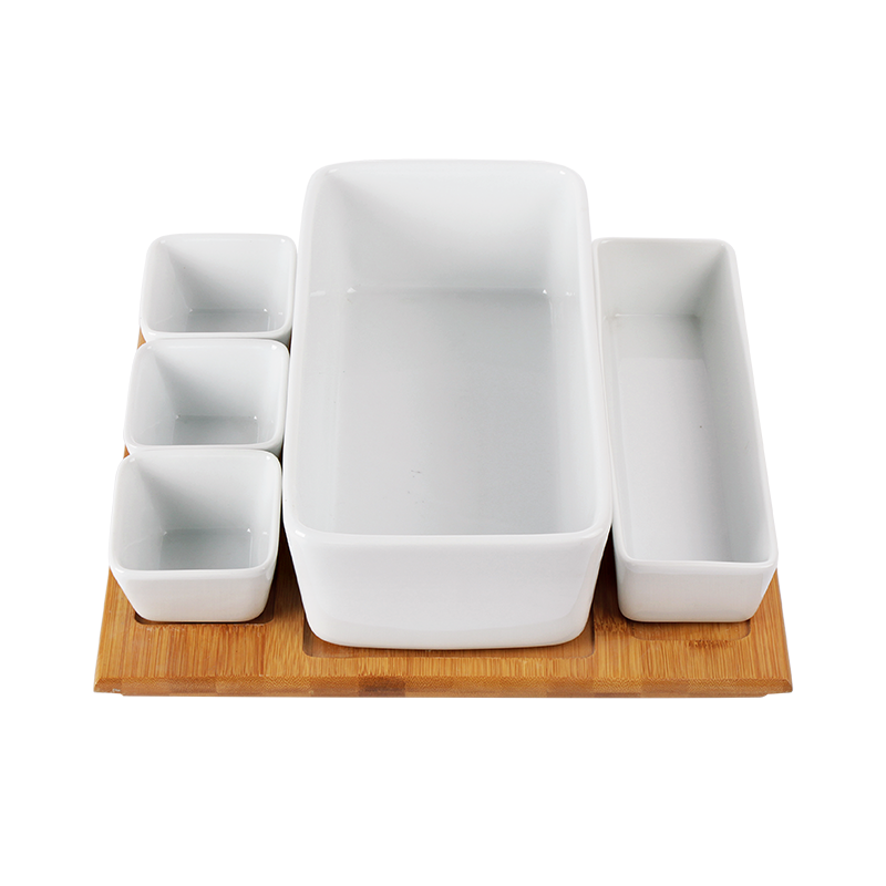 S/6 SERVING SET WITH BAMBOO, porcelain,durable,tableware,kitchenware, hotelware,dish, bowl, bamboo, dinnerware