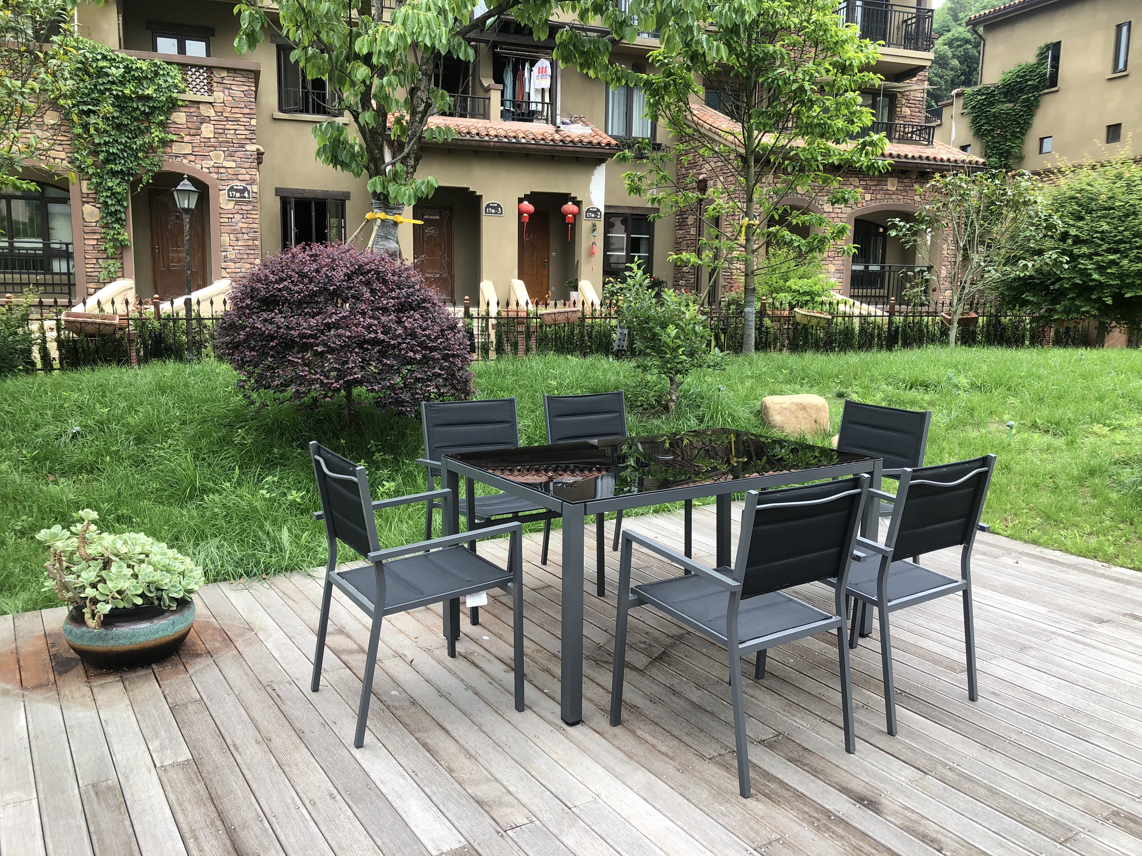 Outdoor furniture -Half Alu. Half Steel Set of 7（1 table + 6 chairs）