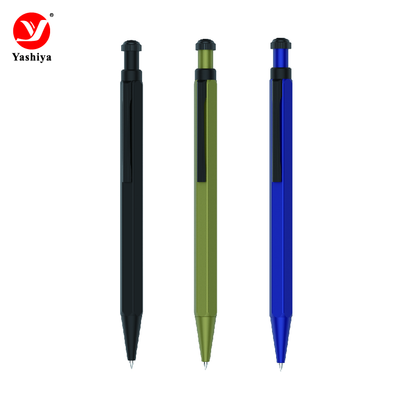 Asia stationery SY8008B aluminiun Hexagonal shape click action ballpoint pen