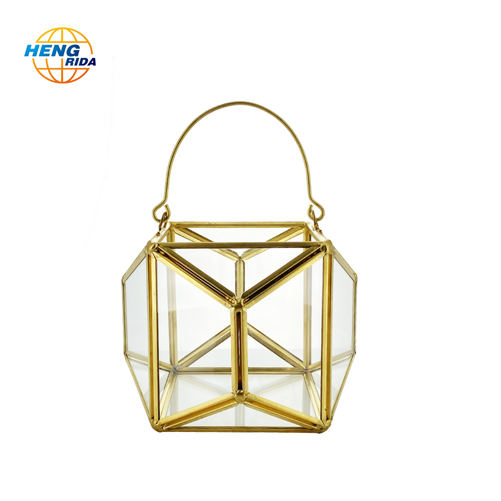 263g Square Copper Polyhedron Prism Glass Geometric Terrarium Glass Plant Hanging Terrarium
