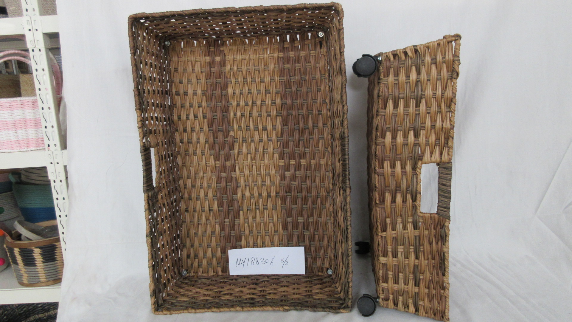 Under bed storage with wheels, PP, Plastic rattan, set of 2