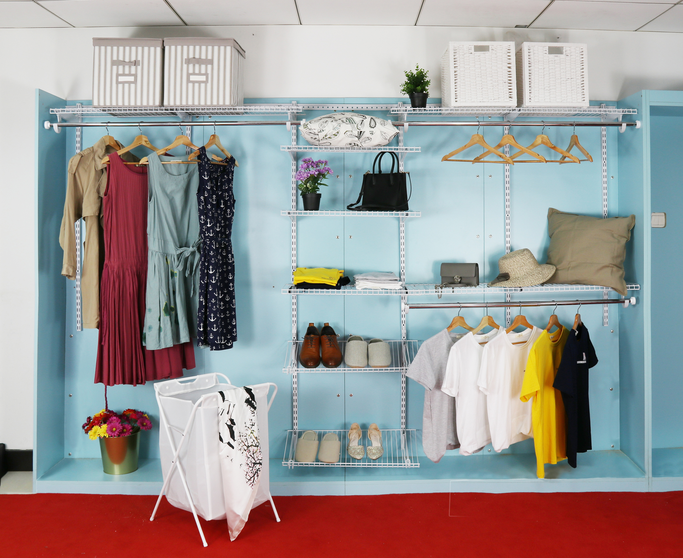 clever closet set Metal Wall Shelving System Wardrobe Shelves Hanging Wire