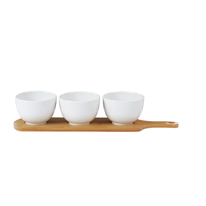 S/4 3PCS BOWL WITH BAMBOO, porcelain,durable,tableware,kitchenware, hotelware, bowl, bamboo dinnerware