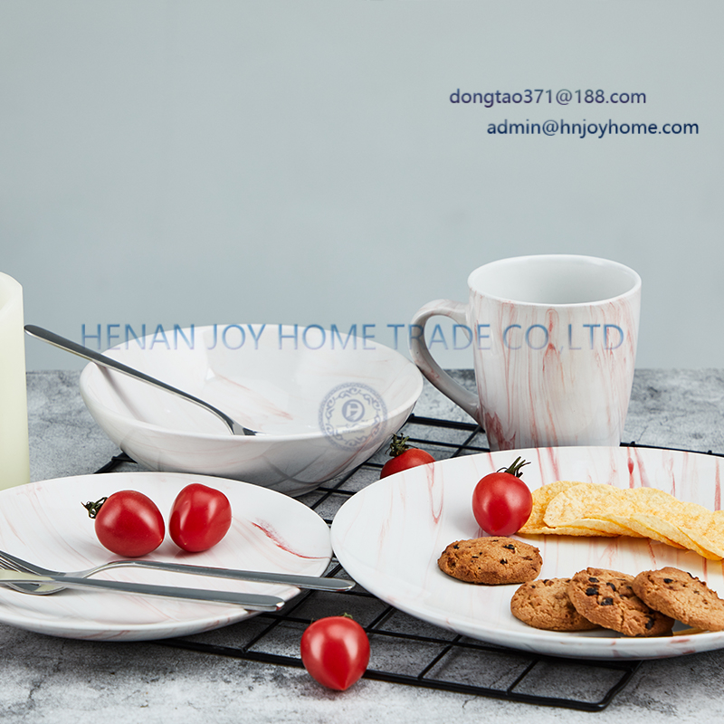 Red Marble glazed 16pcs tableware