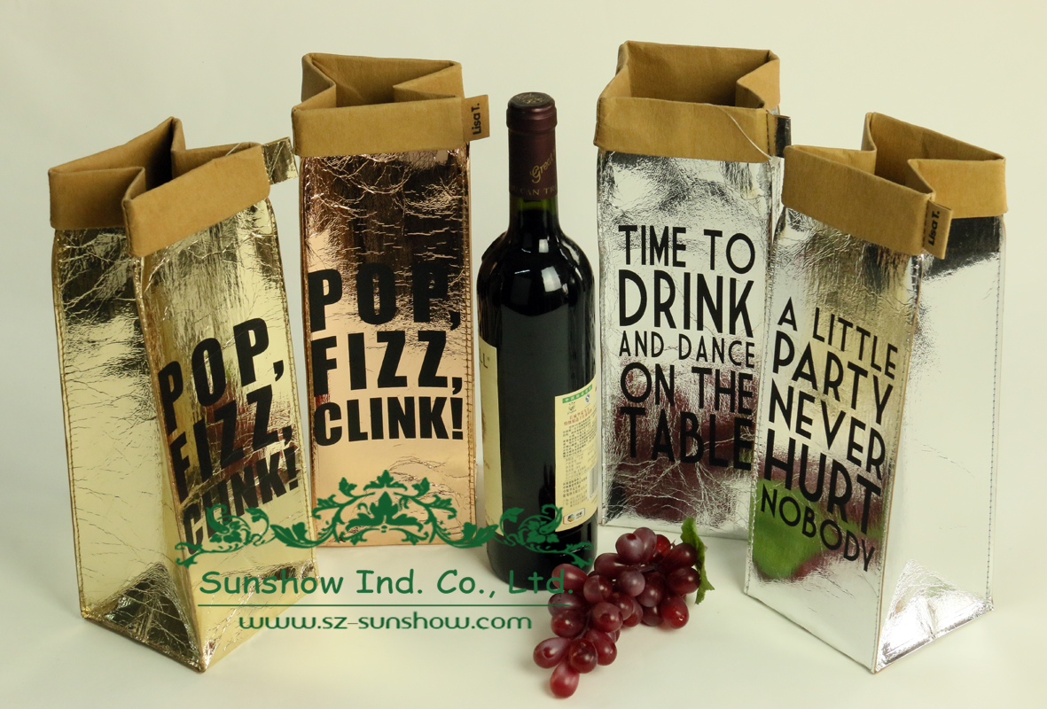Washable paper Wine bag Washable craft paper Wine Bottle Bag Laminated washable Paper wine bottle cooler double bottles wine bag