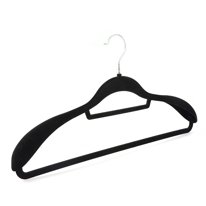 Non-Slip Extra Wide Black Velvet Coat Hanger with Pant Bar