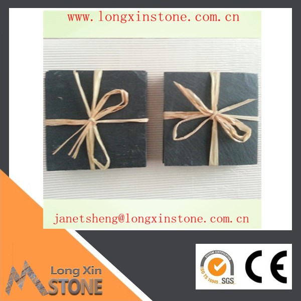 Chinese natural square black slate coaster chipped edge with eva feet