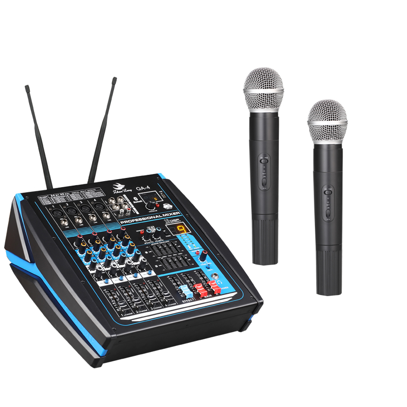 Professinal power mixer with double wire mic