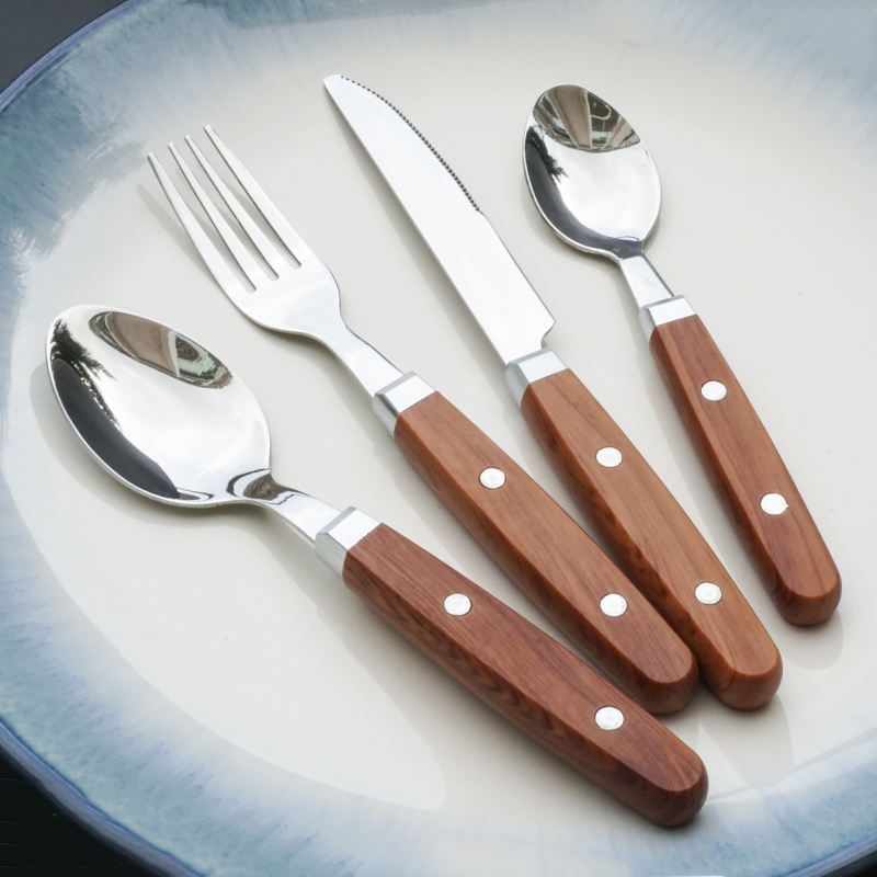 Wooden Texture Plastic Handle Cutlery Set