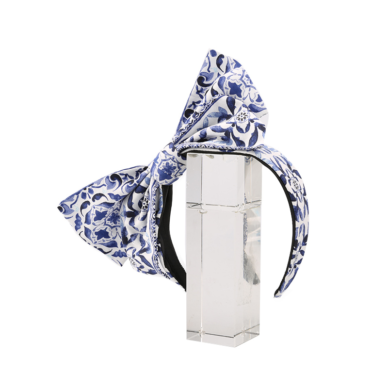 Blue-and-white porcelain Headband Classical Wide Bowknot Headband