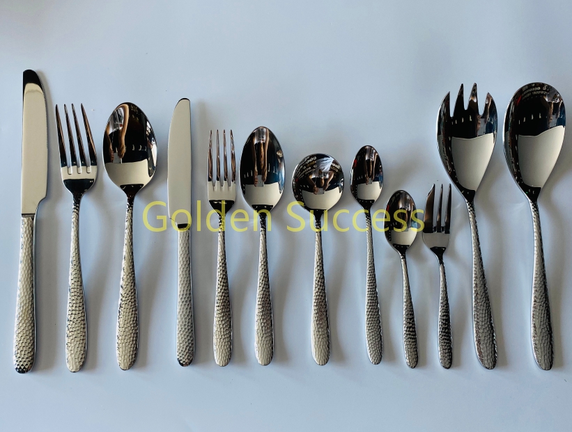 Stainless steel tableware hammered luxury modern gift color set cutlery