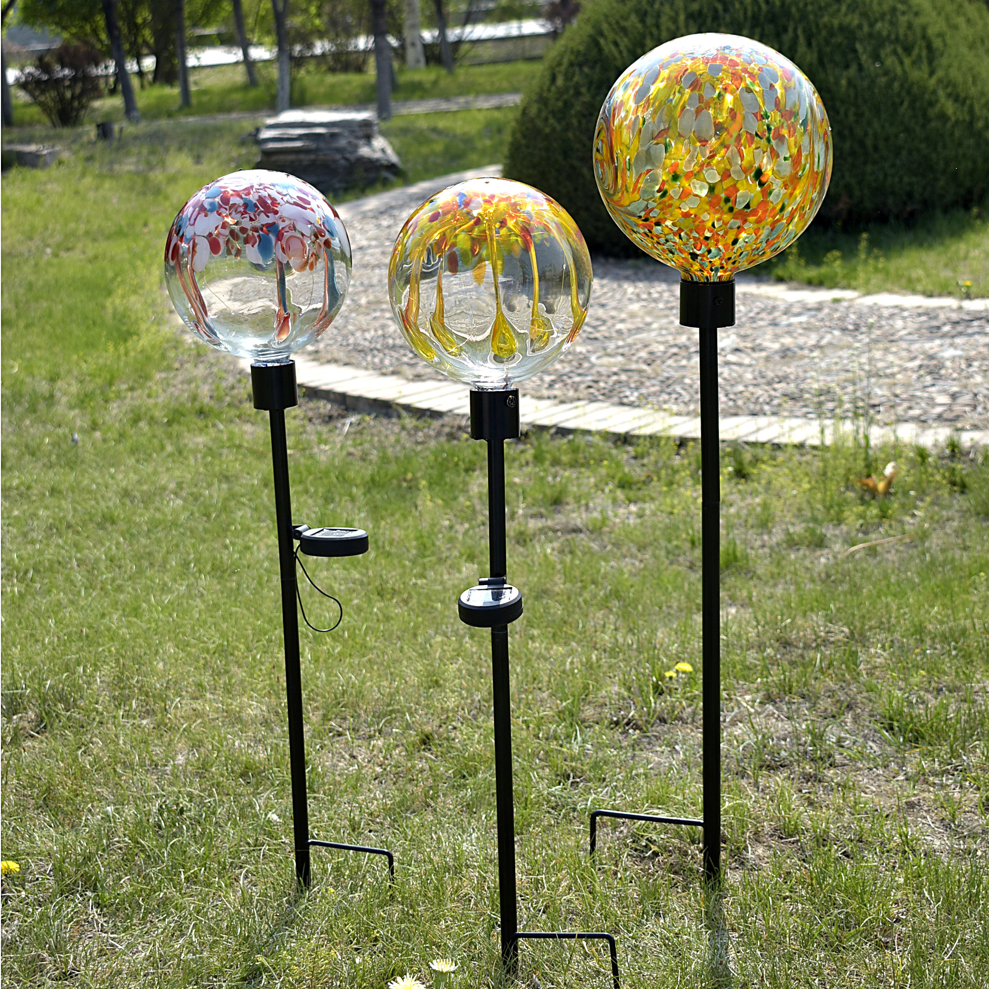 Glass Solar Orbs with Iron Stake