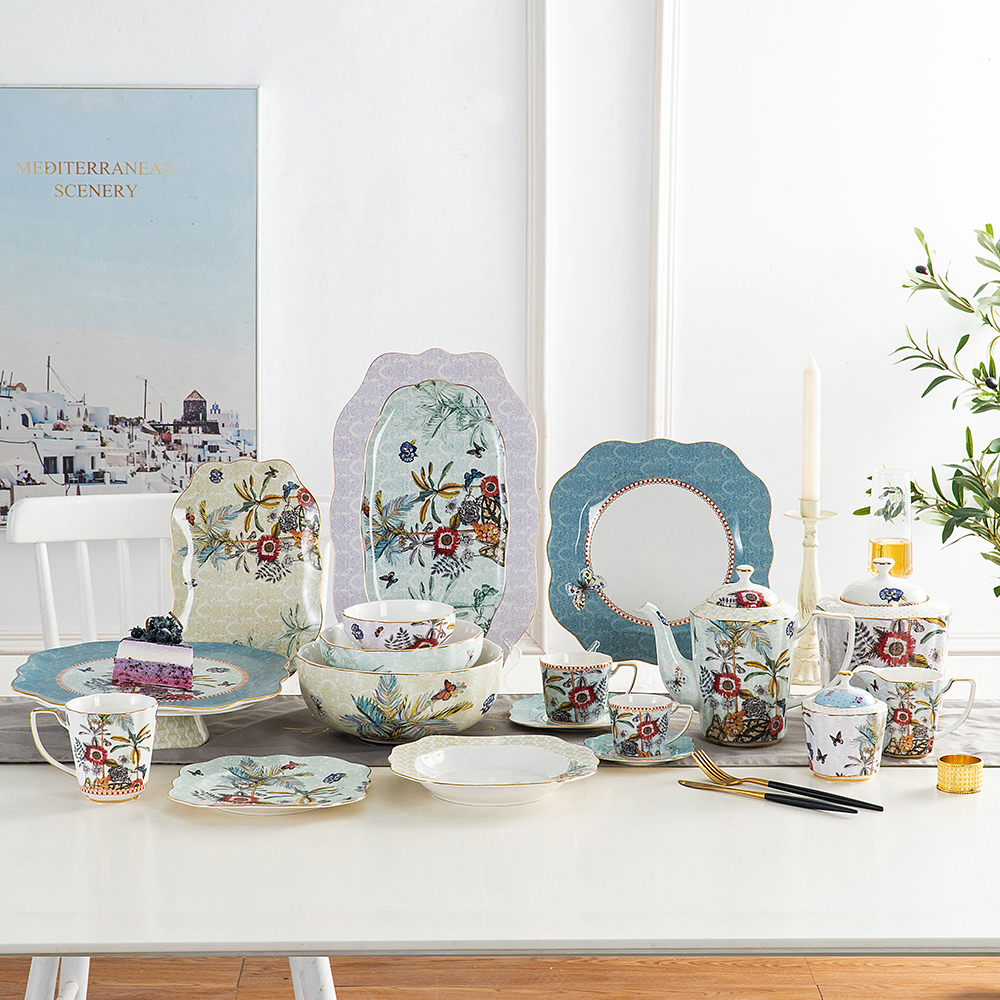 Decal Flower shape ceramic dinner set