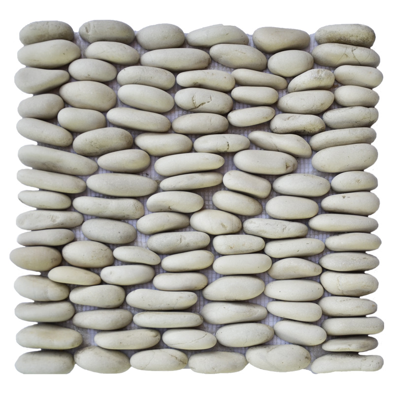 Standing Mesh Back White Pebble Mosaic Paver Mat For Home And Garden