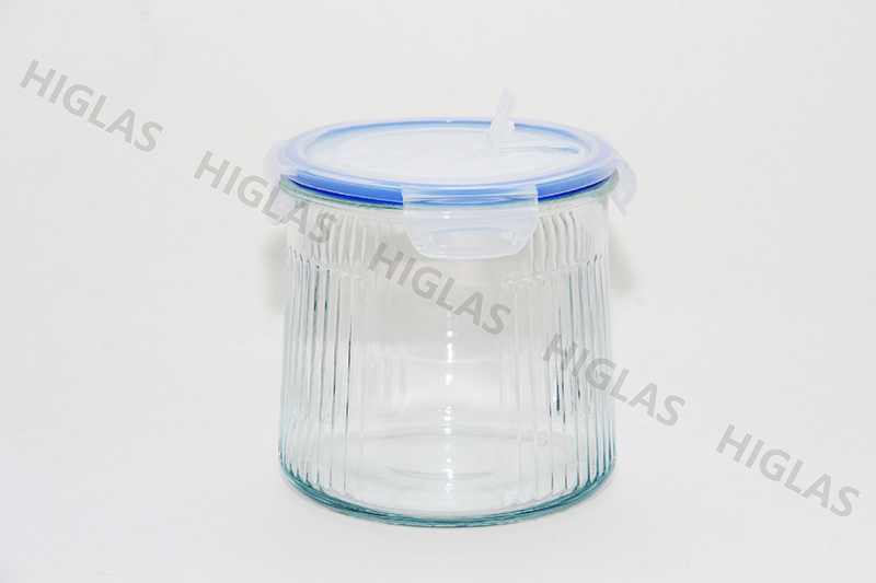 1.0L/1.8L/2.4L Soda lime glass Canister with half vertical lines with vent PP lid