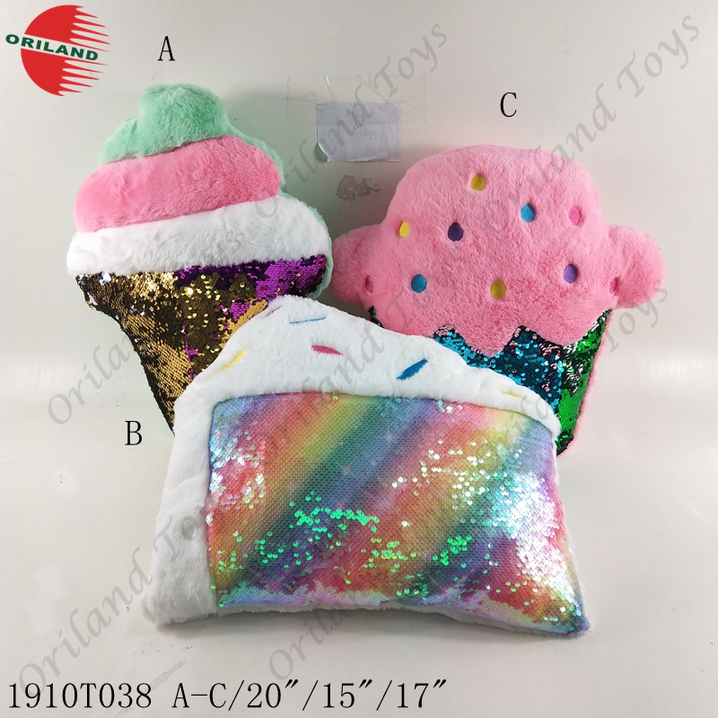 Oriland cheap plush sequins stuffed pillow throw soft plush toy pillows