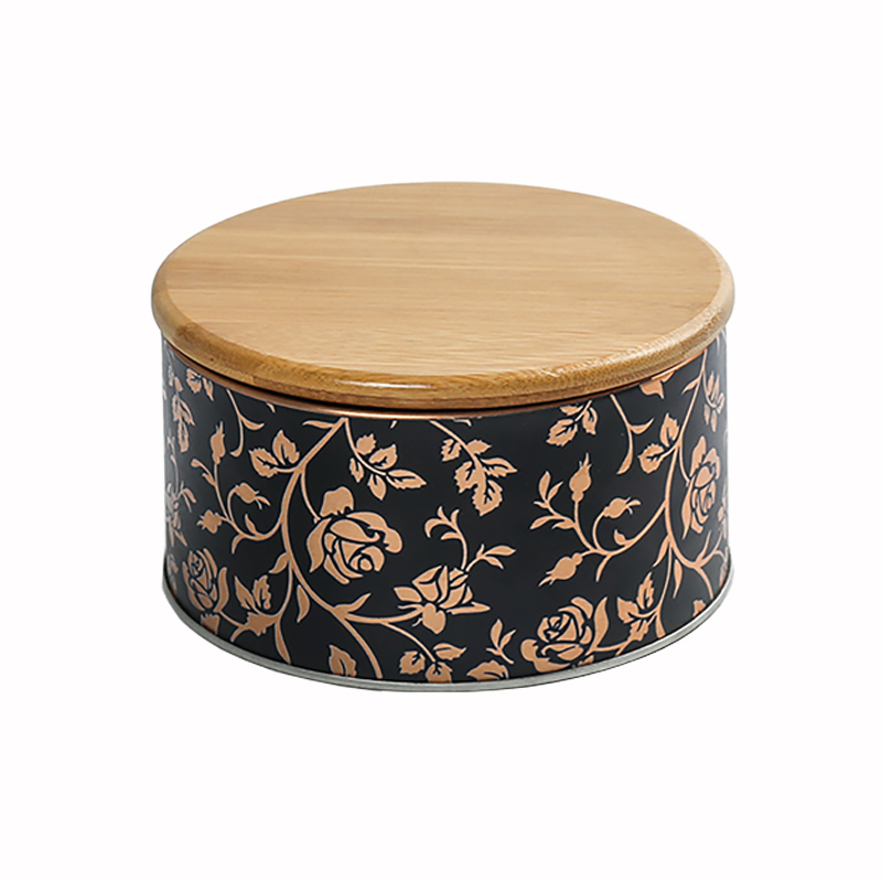 Tin box with bamboo lip