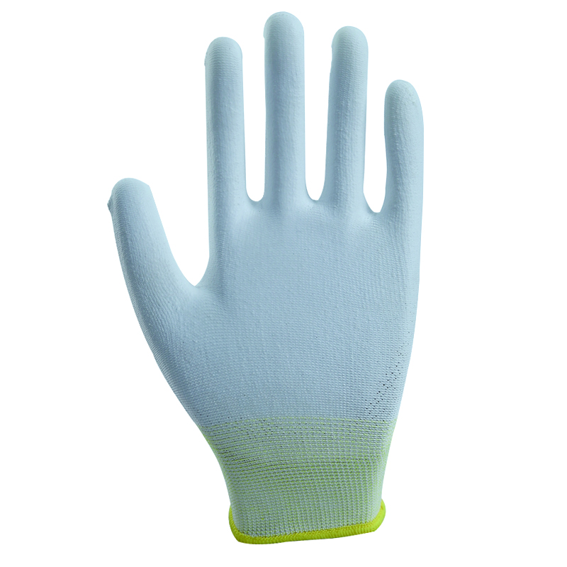 13 gauge white polyester liner with pu palm coating glove