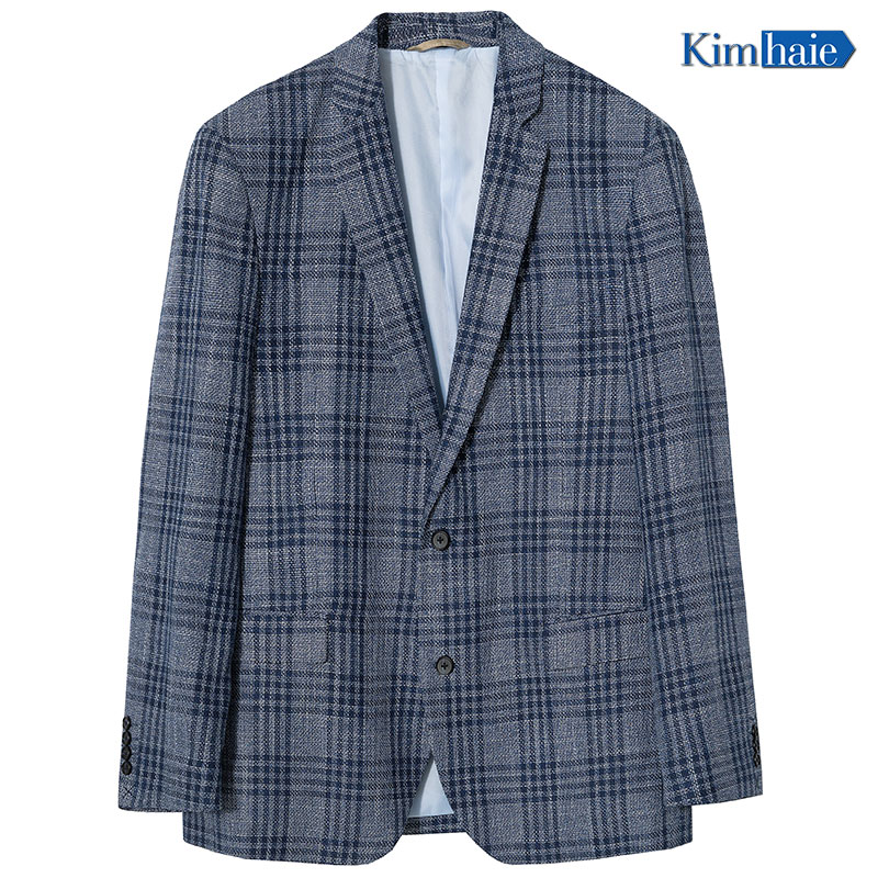 Mens navy linen look single Breasted 2 button notch lapel centre vent casual blazer