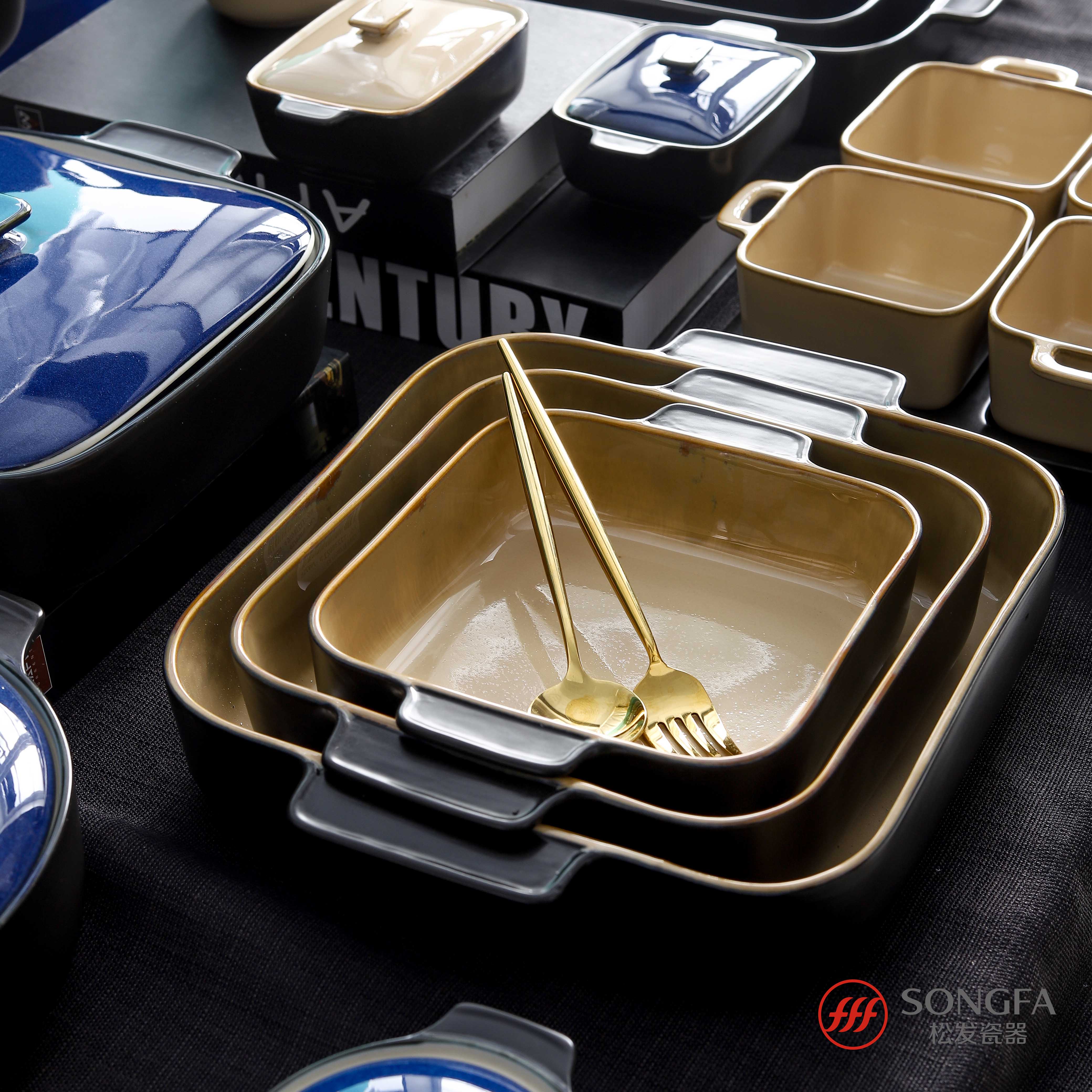 Latest designs reactive glazed ceramic bakeware ramekin set