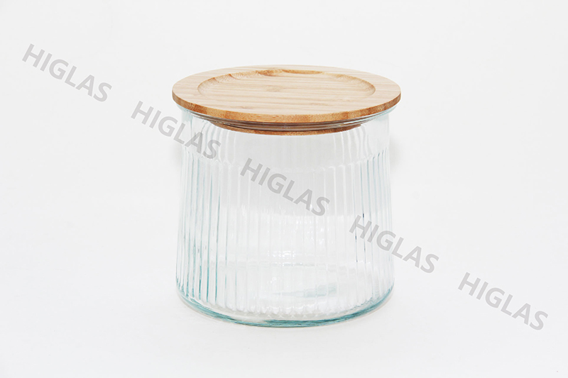 1.0L/1.8L/2.4L Soda lime glass Canister with full vertical lines with bamboo lid