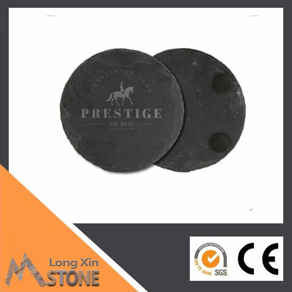 Chinese natural round black slate plate chipped edge with eva feet