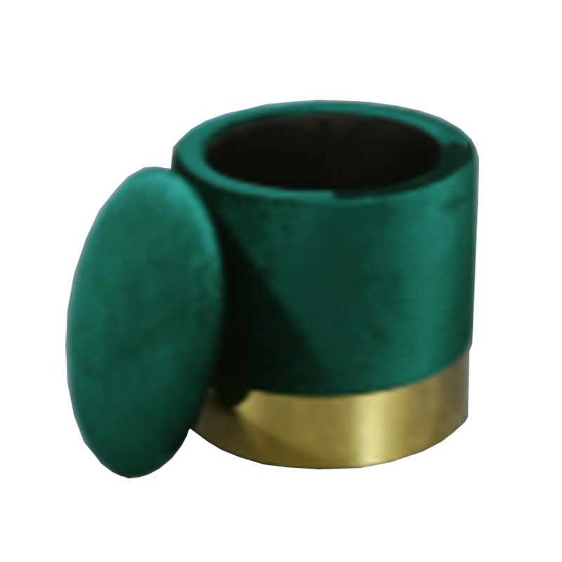 Velvet fabric Metal ring round pouf with storage
