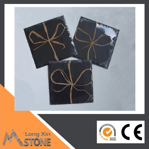 Chinese natural square shape black slate cheese plate plate with EVA feet