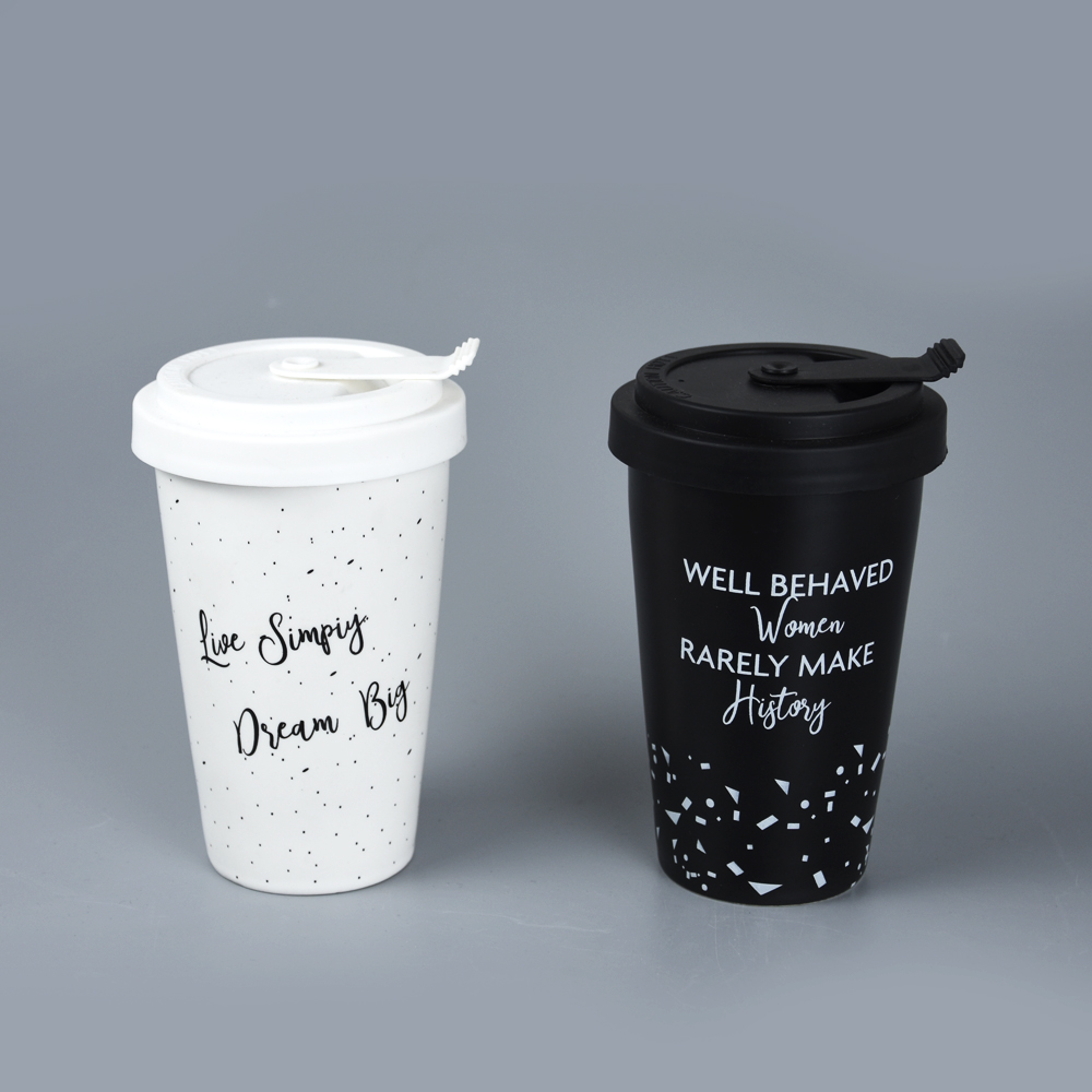 10oz Coffee To Go Mug with Plastic Lid, Matte Solid Color with Decal