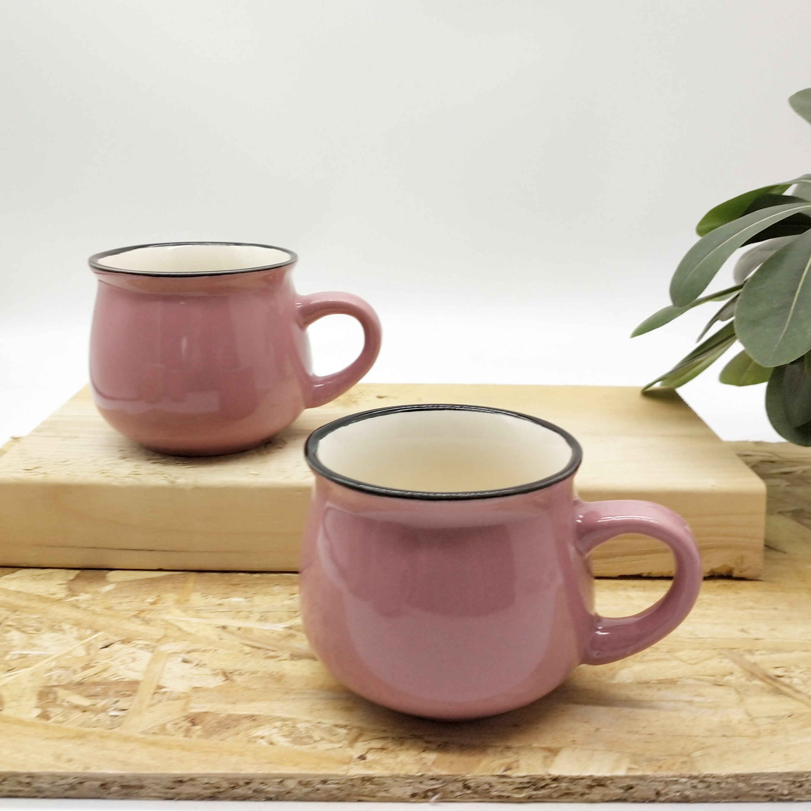 9oz stoneware double colors ceramic mug with black rim