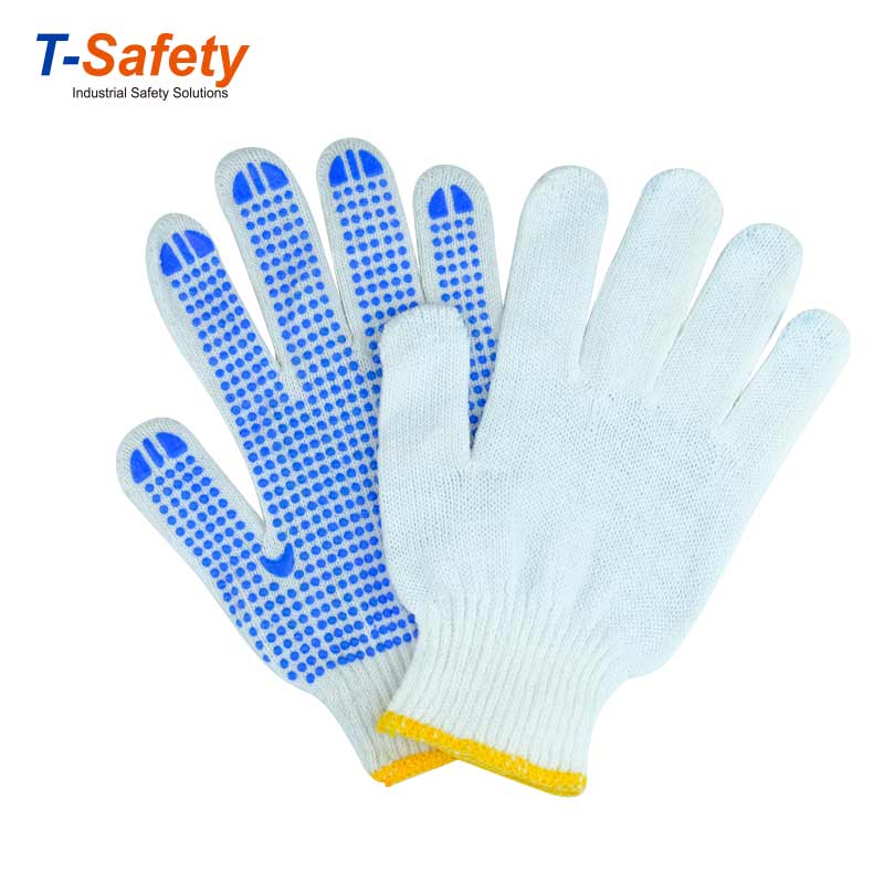 10 Gauge bleached cotton knitted with PVC dotted gloves