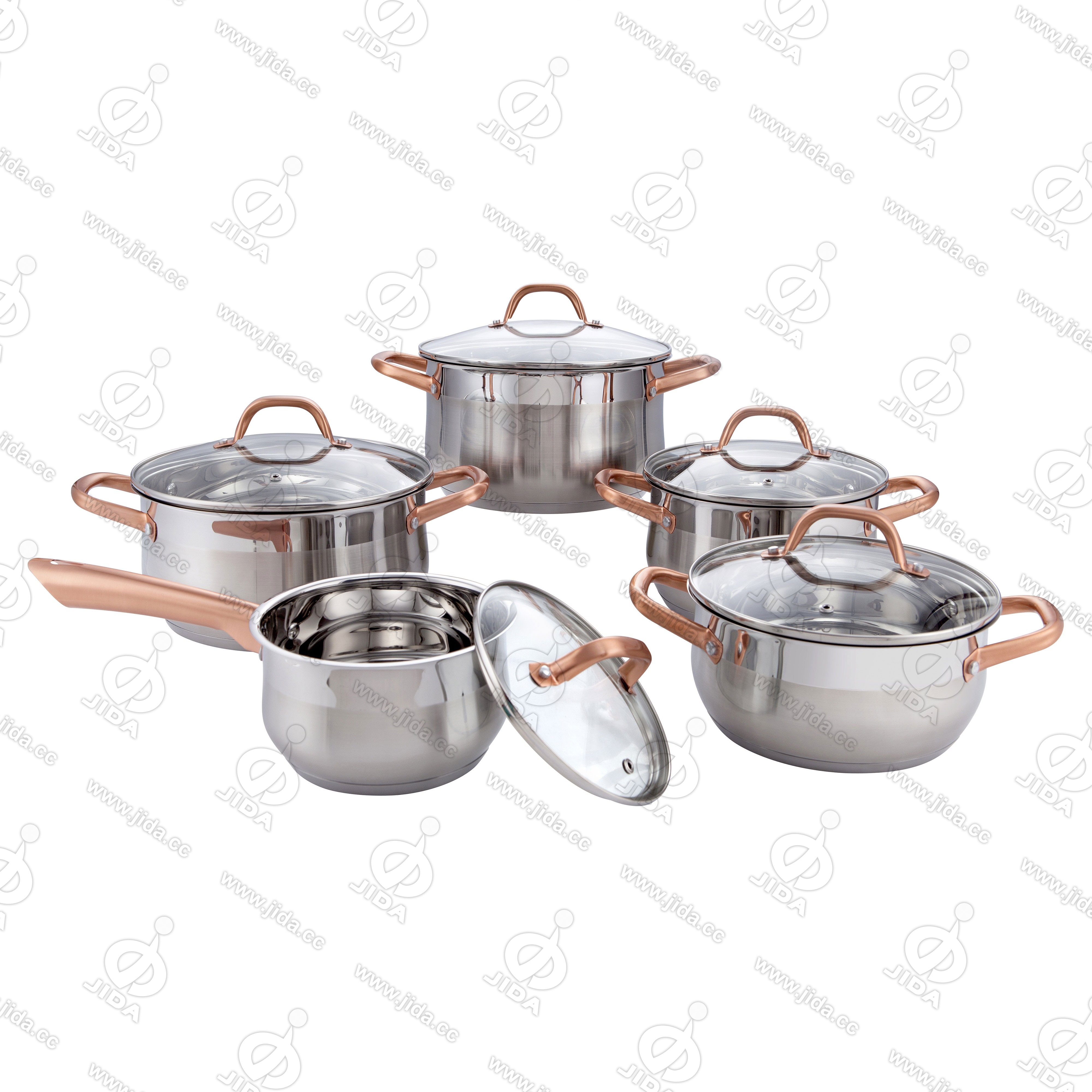 10pcs stainless steel cut edge belly shape cookware set