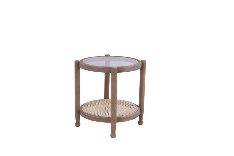 Rattan And Wood Side Table