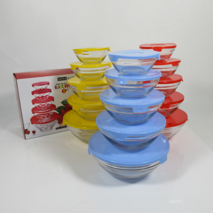Round Glass Food Storage Container Set with Plastic Lids