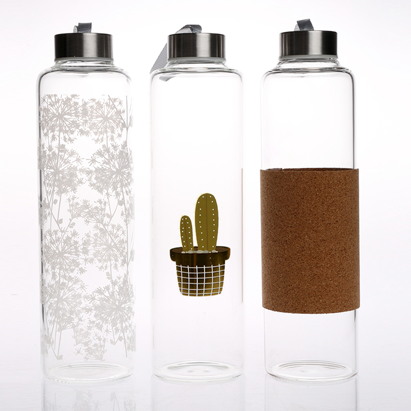 Handle lid borosilicate glass drinking bottle