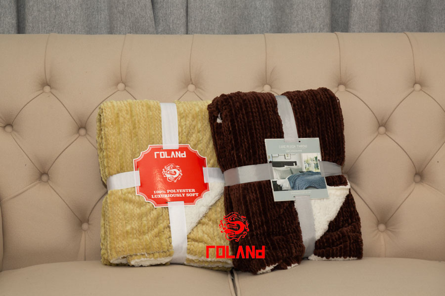 Solid Flannel With Stripe Jacquard + Sherpa Backside 2 Layer Blanket/Throw